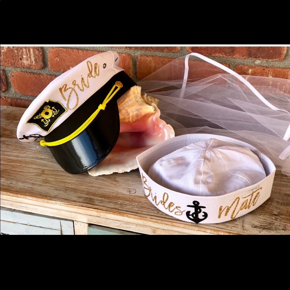 Bride Nautical Hat Set w 1 Bride Captain Hat, 3 Mate of Honors & 5 Bride’s Mate